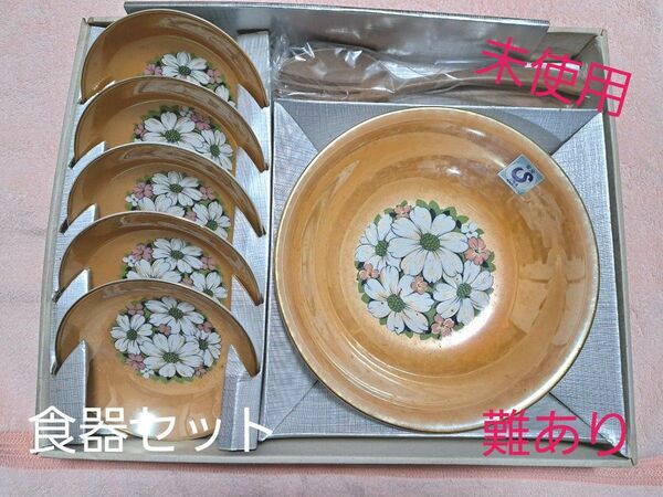 チャイナオーロラ 食器 サラダセット 花柄 (大×1 小×5 サーバー) 日陶連 昭和レトロ