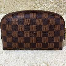 【1円〜】LOUIS VUITTON ルイヴィトン ポシェット コスメティック ダミエ エベヌ N47516 PVC レザー 化粧ポーチ 小物入れ ゴールド金具_画像3