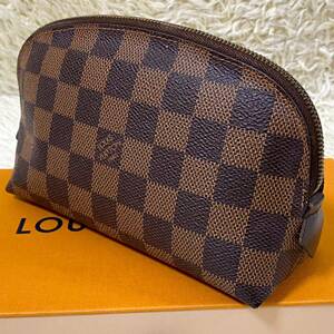 【1円〜】LOUIS VUITTON ルイヴィトン ポシェット コスメティック ダミエ エベヌ N47516 PVC レザー 化粧ポーチ 小物入れ ゴールド金具