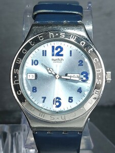 SWATCH スウォッチ INERTIA イネーシャ IRONY アイロニー YGS712 メンズ 腕時計 アナログ カレンダー シルバー ブルー文字盤 動作確認済み