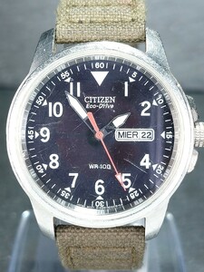 CITIZEN シチズン Eco-Drive エコドライブ WR100 E-101 S006597 メンズ 腕時計 アナログ 3針 カレンダー シルバー ブラック文字盤 布ベルト