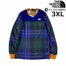 1円～!売切!【正規新品】THE NORTH FACE◆PRINT WAFFLE BL SET 長袖 Tシャツ ロンT US限定 ワッフル 速乾(3XL)青 緑 チェック柄 180902-38_画像1