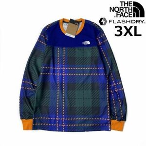 1円～!売切!【正規新品】THE NORTH FACE◆PRINT WAFFLE BL SET 長袖 Tシャツ ロンT US限定 ワッフル 速乾(3XL)青 緑 チェック柄 180902-38