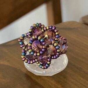 14-16 number button cut beads. . flower manner . taking . ring light purple × metallic 