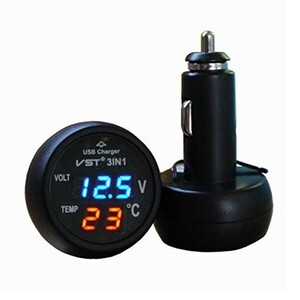 UEB 3in1 digital voltmeter thermometer USB car charger plug and Play car SUVS truck bus etc. 12V/24V battery correspondence 