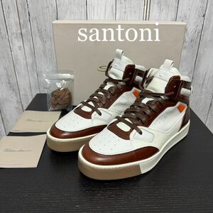 未使用！santoni ハイカットスニーカー！ホワイト×ブラウン！サントーニ