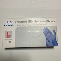 【送料無料】ゴム手袋 100枚 Lサイズ INTCO ニトリル手袋 Synguard Nitrile Exam Gloves _画像1