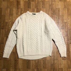 90s アイルランド製 Carraig Donn フィッシャーマン アランニット オフホワイトカラー Mサイズ 古着 キャレイグドン ウール