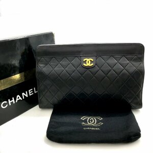 CHANEL シャネル マトラッセ ココマーク ラムスキン クラッチ セカンド バッグ ブラック 美品 K917