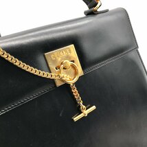 1円 良品 CELINE セリーヌ サークル金具 ケリー型 2way ヴィンテージ ハンド ショルダー バッグ ブラック A1154_画像6