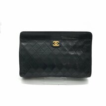 CHANEL シャネル ココマーク マトラッセ クラッチ バッグ ブラック 良品 A1038_画像1