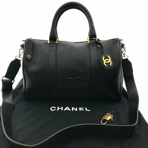 1円 良品 CHANEL シャネル ココマーク キャビアスキン 2WAY ミニ ボストン バッグ A819