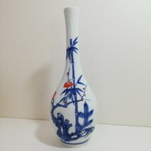 有田焼 染錦 松竹梅 鶴首花瓶 高さ24.5cm×直径9.2cm 未使用品 [焼物 花瓶 壺 壷 日本美術]_画像2