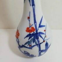 有田焼 染錦 松竹梅 鶴首花瓶 高さ24.5cm×直径9.2cm 未使用品 [焼物 花瓶 壺 壷 日本美術]_画像5