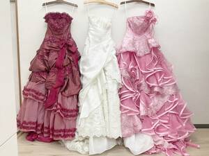 ☆ドレス★カラードレス ウェディングドレス 3点セット 7FT/7T/7-11T レッド/ホワイト/ピンク ブライダル
