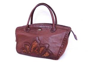 IBIZA イビザ カットワークレザー ハンドバッグ バッグ 鞄 肩掛け ブラウン 革 レザー ハート モチーフ