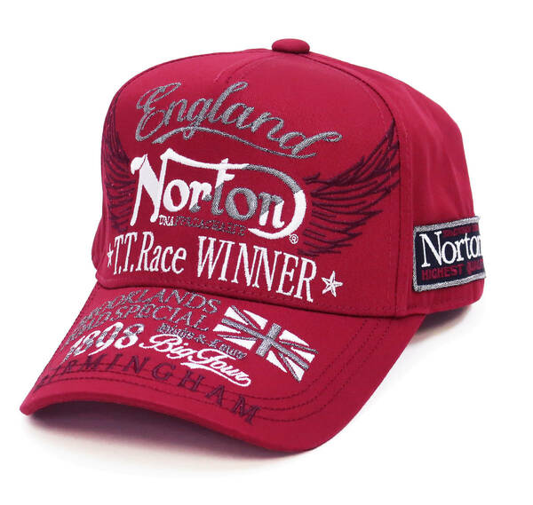ノートンモーターサイクル コットンキャップ Norton 帽子 刺繍＆ワッペン 231N8700B ワイン 新品