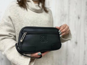 未使用展示品 LOEWE ロエベ アナグラム セカンドバッグ ハンドバッグ バッグ レザー 黒 メンズ 66187