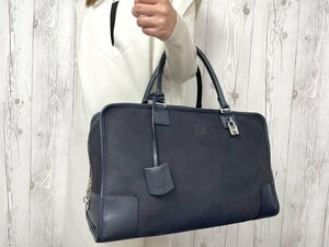 極美品 LOEWE ロエベ アナグラム アマソナ ハンドバッグ ボストン バッグ スエード×レザー 紺 A4収納可 メンズ 65720