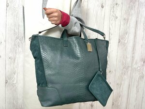 極美品 新品同様 COACH コーチ トートバッグ ショルダーバッグ バッグ パイソン型押しレザー×スエード 緑 A4収納可 2WAY 65752Y