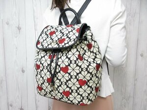 未使用展示品 kate spade NEW YORK ケイトスペード リュックサック バッグ キャンバス×レザー クリーム×黒 65354