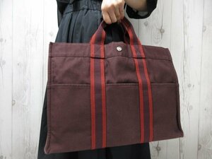 極美品 HERMES エルメス フールトゥMM トートバッグ ハンドバッグ バッグ キャンバス ボルドー系 A4収納可 メンズ 65373