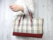 極美品 新品同様 BURBERRY バーバリー ノバチェック ハンドバッグ トートバッグ バッグ キャンバス×レザー ボルドー 65555_画像1