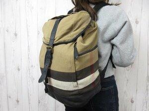 極美品 BURBERRY バーバリー リュックサック バックパック バッグ キャンバス×レザー ベージュ系×黒 A4収納可 メンズ 65912