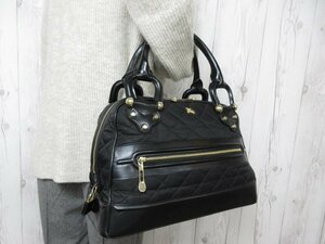 極美品 Burberry established 1856 バーバリー エスタブリッシュド トートバッグ ボストンバッグ バッグ ナイロン×レザー 黒 A4可 66085