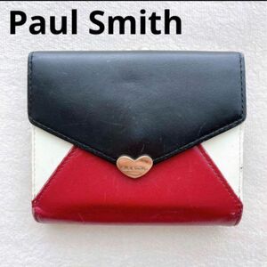 Paul Smith ポールスミス 二つ折り財布 ラブレター バイカラー がま口 レザー 赤 黒 白 財布