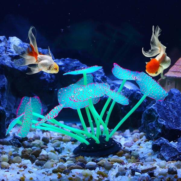 人工サンゴ 光る グリーン 珊瑚 水槽 アクアリウム オブジェ オーナメント 人工 シリコン製 珊瑚植物装飾 ボール型 オブジェ 送料無料