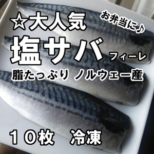 ☆脂たっぷり・骨なし♪　大人気　ノルウェー産　塩サバ（フィーレ）　１０枚　　冷凍*