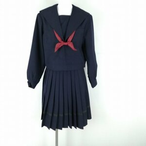 1円 セーラー服 スカート スカーフ 上下3点セット 170A 大きいサイズ 冬物 女子 学生服 中学 高校 紺 制服 中古 ランクC NA1340