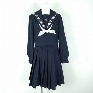 1円 セーラー服 スカート スカーフ 上下3点セット カンコー 冬物 白3本線 女子 学生服 中学 高校 紺 制服 中古 ランクC NA1472