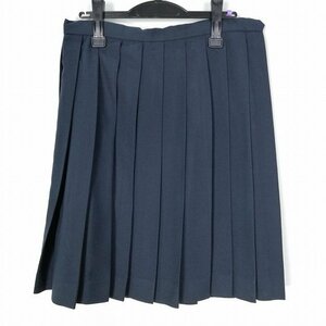 1円 スクールスカート 大きいサイズ 冬物 w75-丈59 紺 奈良西の京高校 プリーツ 学生服 制服 女子 中古 HK2708