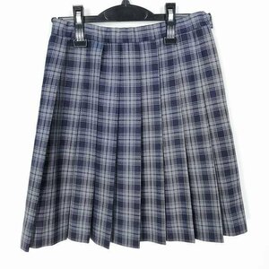 1円 スクールスカート 冬物 w60-丈49 チェック 中学 高校 森英恵 プリーツ 学生服 制服 女子 中古 HK2843