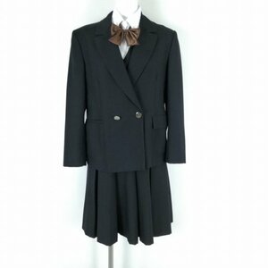 1円 ブレザー ジャンパースカート リボン 上下4点セット 冬物 女子 学生服 中学 高校 黒 制服 中古 ランクC NA1690