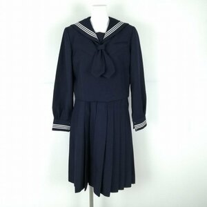 1円 セーラー服 ジャンパースカート 3点セット 指定 165A 大きいサイズ カンコー 冬物 白3本線 女子 狭山ヶ丘高校 紺 中古 ランクC NA1433