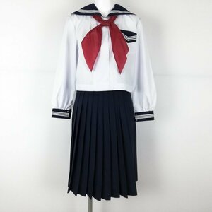 1円 セーラー服 スカート スカーフ 上下3点セット 中間服 白3本線 女子 学生服 中学 高校 白 制服 中古 ランクC NA1778