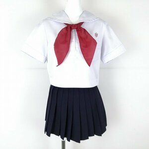 1円 セーラー服 マイクロミニスカート スカーフ 上下3点セット 夏物 白3本線 女子 学生服 中学 高校 白 制服 中古 ランクC NA1576