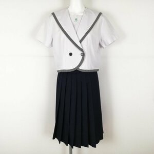 1円 セーラー服 スカート 上下2点セット L 大きいサイズ 夏物 柄1本線 女子 学生服 中学 高校 白 制服 中古 ランクC NA1672