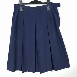 1円 スクールスカート 大きいサイズ 夏物 w75-丈65 紺 中学 高校 プリーツ 学生服 制服 女子 中古 HK3118