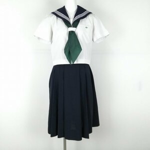 1円 セーラー服 スカート スカーフ 上下3点セット 夏物 白3本線 女子 学生服 埼玉川越西高校 白 制服 中古 ランクC NA2127