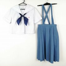 1円 セーラー服 スカート スカーフ 上下3点セット 夏物 白3本線 女子 学生服 兵庫姫路東高校 白 制服 中古 ランクC NA2197_画像1