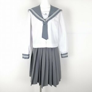 1円 セーラー服 スカート 上下2点セット 175 大きいサイズ 富士ヨット 中間服 白2本線 女子 鹿児島城西中学 白 制服 中古 ランクC NA1911