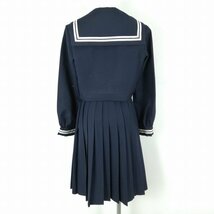 1円 セーラー服 スカート スカーフ 上下3点セット 冬物 白2本線 女子 学生服 中学 高校 紺 制服 中古 ランクC NA2359_画像2