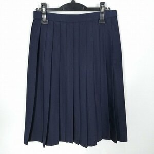 1円 スクールスカート 夏物 w66-丈63 紺 中学 高校 プリーツ 学生服 制服 女子 中古 HK3462