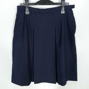 1円 スクールスカート 大きいサイズ 冬物 w75-丈55 紺 中学 高校 プリーツ 学生服 制服 女子 中古 HK3468