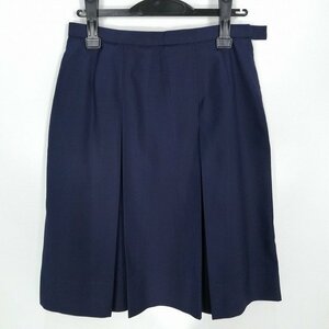 1円 スクールスカート 大きいサイズ 冬物 w70-丈59 紺 中学 高校 プリーツ 学生服 制服 女子 中古 HK3470