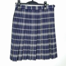 1円 スクールスカート 冬物 w66-丈54 チェック 中学 高校 プリーツ 学生服 制服 女子 中古 HK3216_画像1